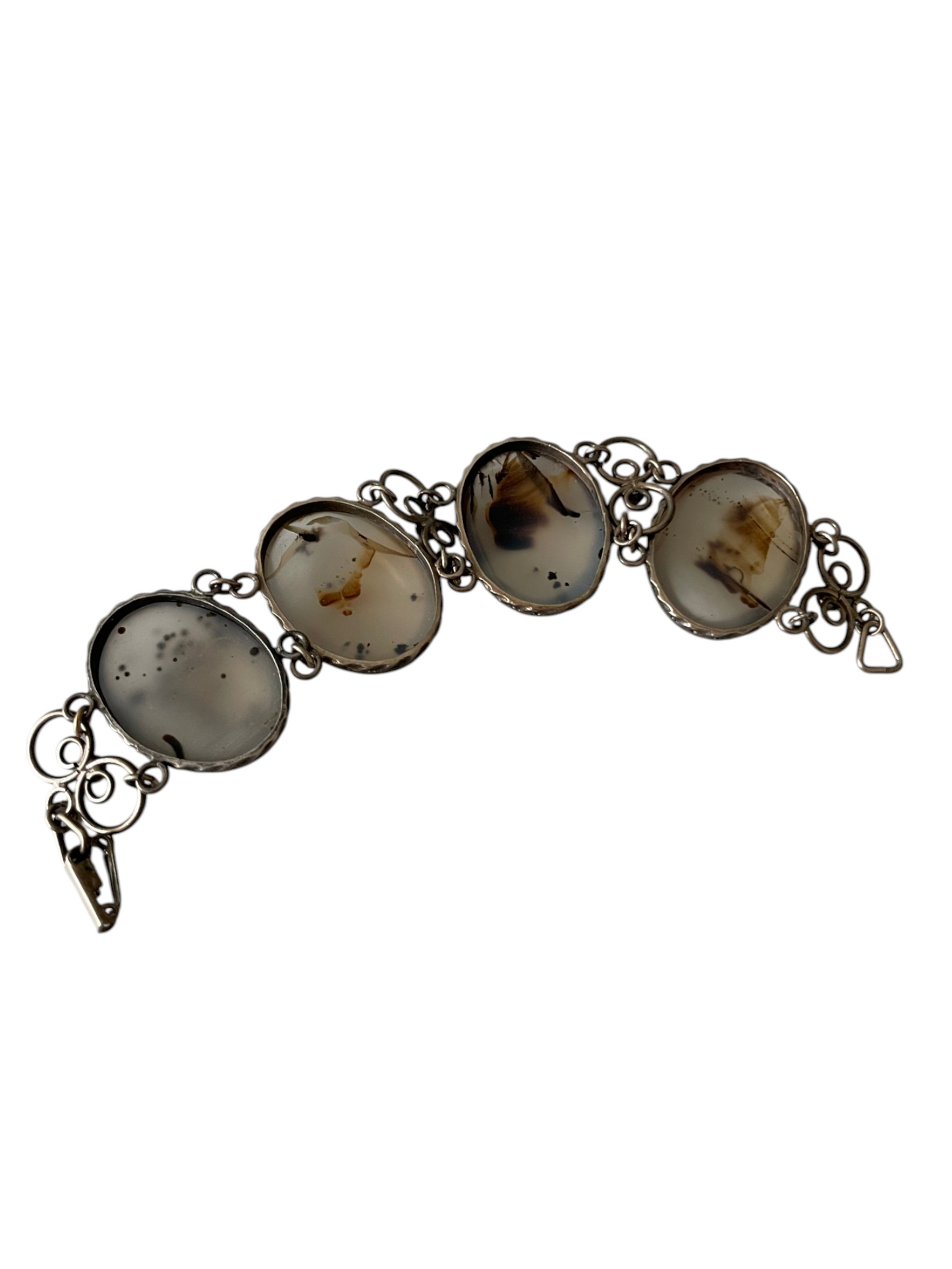 Original 1950s Mid-Century Vintage Natural Moss Agate Bold Cabochon Link Bracelet