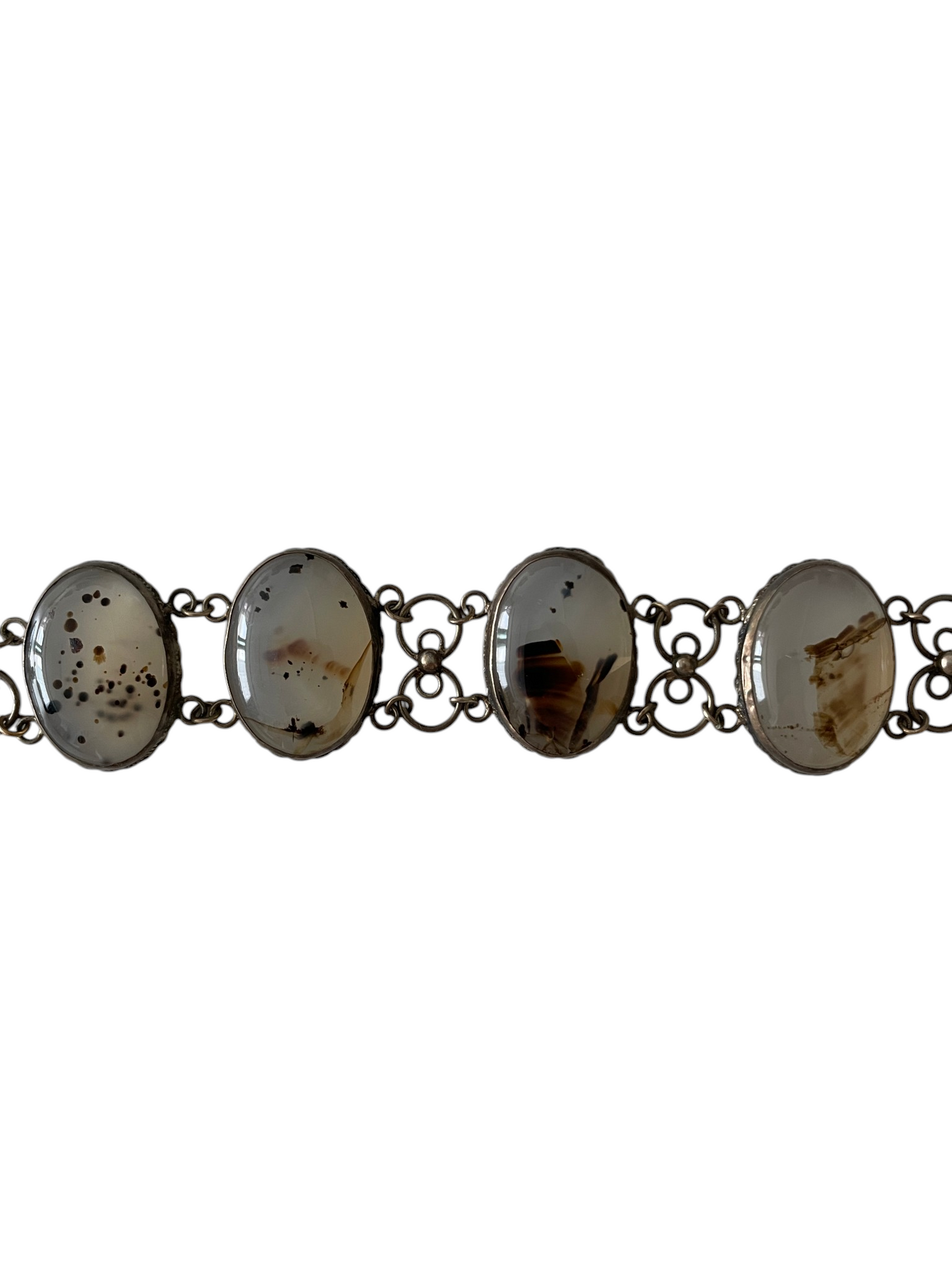 Original 1950s Mid-Century Vintage Natural Moss Agate Bold Cabochon Link Bracelet