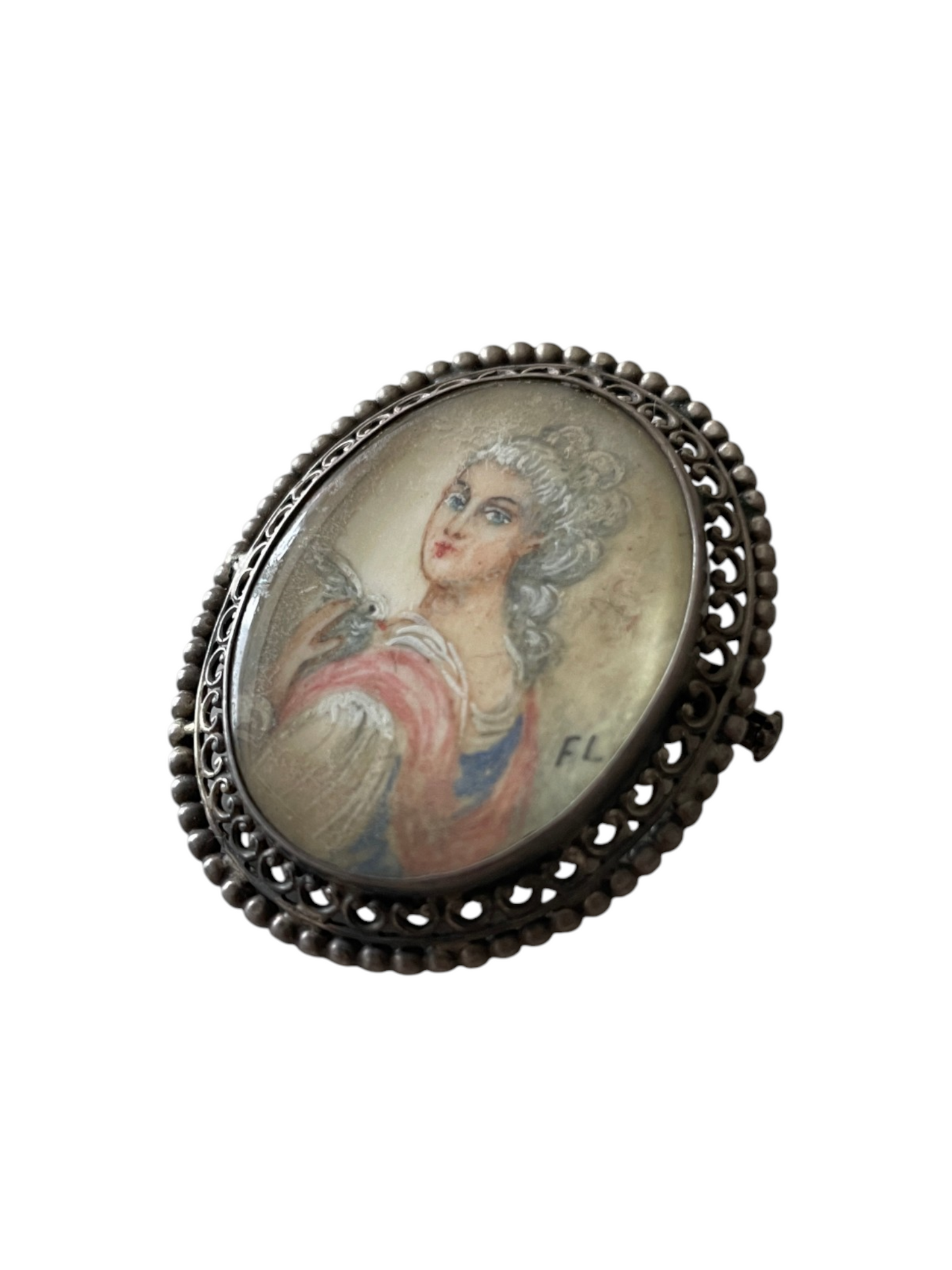 Antique 19th Century Hand-Painted Portrait Miniature Brooch